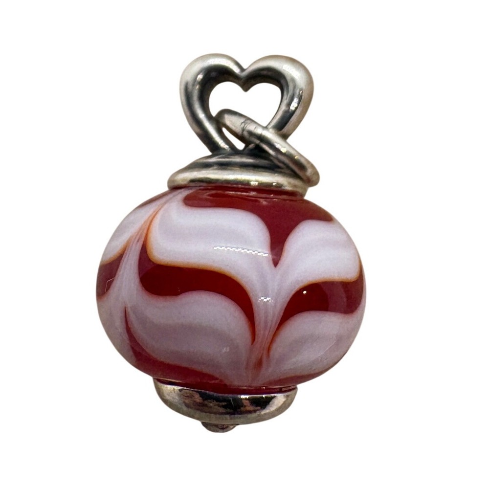 James Avery Retired Red White Art Glass Finial Heart Charm Sterling Silver Rare